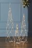 Silver Pre-Lit LED Set of 3 Glitter Christmas Trees Decoration