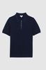 Reiss Navy Fizz Knitted Half-Zip Polo T-Shirt