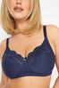 Yours Curve Blue Non Wired Cotton & Lace Trim Bra
