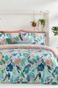 furn. Green/Pink Guava Tropical Leaf Reversible Duvet Cover and Pillowcase Set