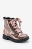 Rose Gold Pink Standard Fit (F) Warm Lined Lace-Up Boots