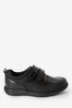 Black Extra wide (H) School Leather Double Strap Shoes