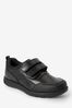 Black Extra wide (H) School Leather Double Strap Shoes
