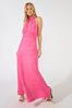 Ro&Zo - Pink Jacquard High Neck Keyhole Midi Dress