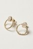 Oliver Bonas White Hythe Oval Stone And Textured Detail Gold Plated Stud Earrings