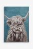 Teal Blue Highland Cow Canvas Wall Art