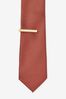 Rust Brown Slim Textured Tie With Tie Clip