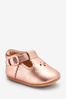 Rose Gold Pink Leather Little Luxe™ T-Bar Baby Shoes (0-18mths)