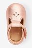 Rose Gold Pink Leather Little Luxe™ T-Bar Baby Shoes (0-18mths)
