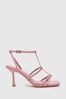 Schuh Pink Faffy T-Bar Square Toe High Heel Sandals