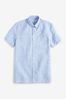 Blue Regular Fit Linen Blend Short Sleeve Shirt