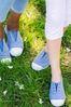 Trotters London Blue Cornflower Plum Canvas Crocs Shoes