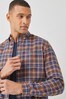 Brown Brushed Flannel Check Long Sleeve Shirt