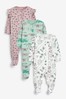 Lilac Floral 3 Pack Embroidered Detail Baby Sleepsuits (0-3yrs)
