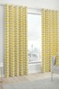 Fusion Ochre Yellow Delft Skandi Geo Leaf Lined Eyelet Curtains