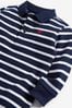 Navy/White Stripe Long Sleeve Plain Polo Shirt (3mths-7yrs)