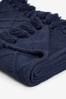 Navy Blue Chunky Cable Knit Throw