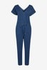 Dark Blue Soft Stretch Jersey Denim Jumpsuit