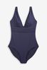 Navy Blue/Khaki Green Woodblock Plunge Tummy Control Swimsuits 2 Pack