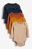 Tan Brown Baby 5 Pack Long Sleeve Bodysuits (0mths-3yrs)