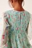 Laura Ashley Green Shirred Printed Mesh Dress