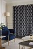 Navy Blue Geometric Cut Velvet Collection Luxe Eyelet Lined Curtains