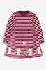 JoJo Maman Bébé Berry Pink Mouse Girls' Stripe Appliqué Dress