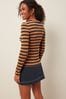 Navy and Tan Slim Fit Striped Long Sleeve Top