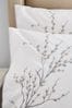 Laura Ashley Set of 2 Dove Grey Pussy Willow Sprig Embroidered Pillowcases