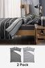 2 Pack Charcoal Grey Reversible Mono Stripe Duvet Cover and Pillowcase Set