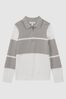 Reiss Soft Grey/White Tokyo Junior Slim Fit Colourblock Half Zip Shirt