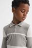 Reiss Soft Grey/White Tokyo Junior Slim Fit Colourblock Half Zip Shirt