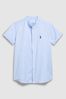 Blue Grandad Collar Slim Fit Short Sleeve Stretch Oxford Shirt