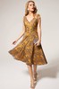 HotSquash Mustard Yellow V-Neck Floral Lace Dress