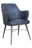K Interiors Blue Sawley Geniune Leather & Iron Carver Dining Chair