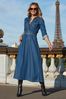 Sosandar Blue Fit & Flare Buckle Detail Denim Midi Dress