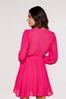 Apricot Magenta Pink Chiffon Long Sleeve Wrap Dress