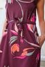Berry Red Floral Short Sleeve 100% Cotton Belted T-Shirt Midi Summer Dress