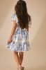 Blue/White Walled Garden Frill Sleeve Dress