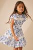 Blue/White Walled Garden Frill Sleeve Dress