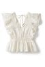 Another Sunday Ruffle Sleeved Top With Lace Trims and Tassels in Ecru