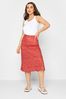 PixieGirl Petite Red Ditsy Belted Midi Skirt