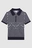 Reiss Navy/White Maycross Junior Half-Zip Striped Polo Vest T-Shirt