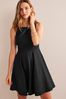 Boden Black Fit-and-Flare Linen Mini Dress