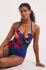 JD Williams Tropical Print Mix and Match Padded Underwired Plunge Black Swimsuit
