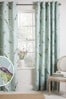 Blue/ Sage Green Country Luxe Chinoiserie Bird Trail Eyelet Lined Curtains
