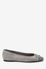 Grey Leather Square Toe Ballerina Shoes