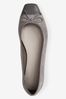 Grey Leather Square Toe Ballerina Shoes