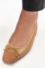 Camel Brown Leather Square Toe Ballerina Shoes