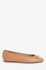 Camel Brown Leather Square Toe Ballerina Shoes